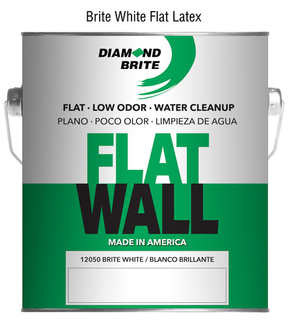 Diamond Brite brite white flat latex paint can on a white background