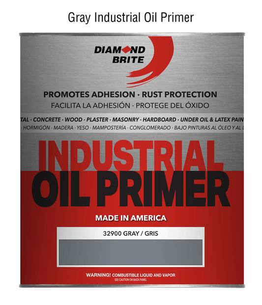 Can of Diamond Brite Industrial Oil Primer with gray color option on a white background
