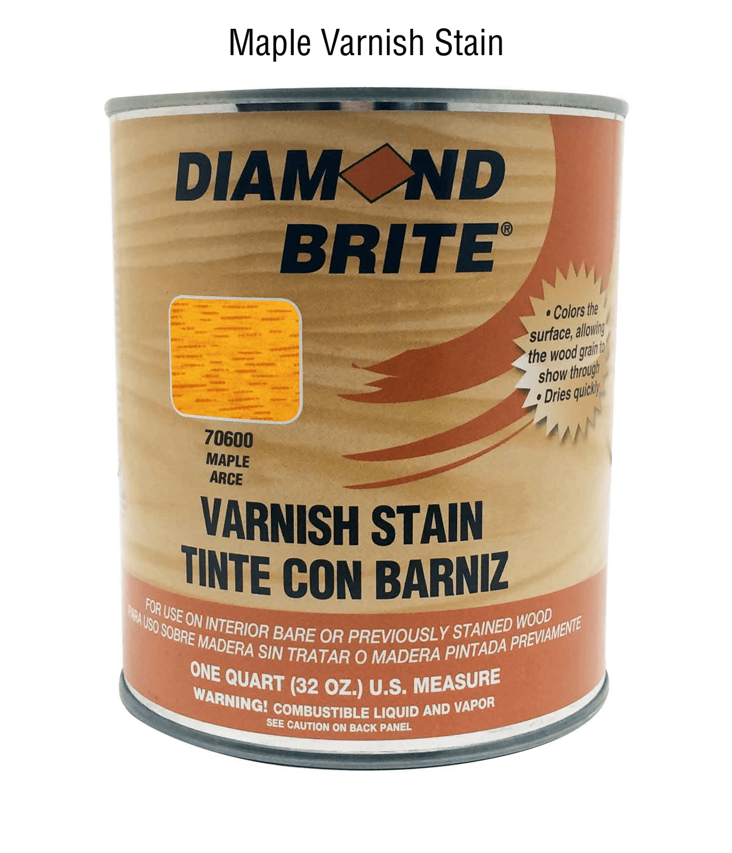 Can of Diamond Brite Varnish Stain in Maple color on a white background