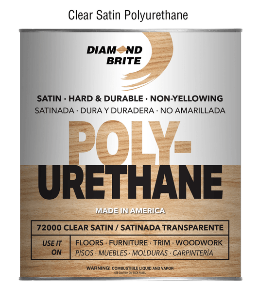 Can of Diamond Brite polyurethane with text on a white background